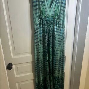 Chic Teal Patterned Maxi Dress